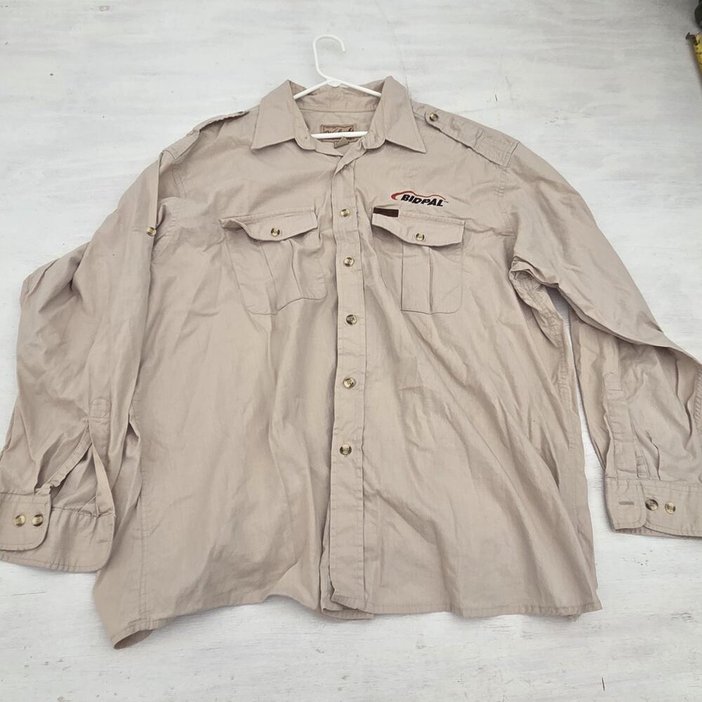 Woolrich Button Down Shirt Mens 2XL Beige Ripstop Cotton Long Sleeve Work